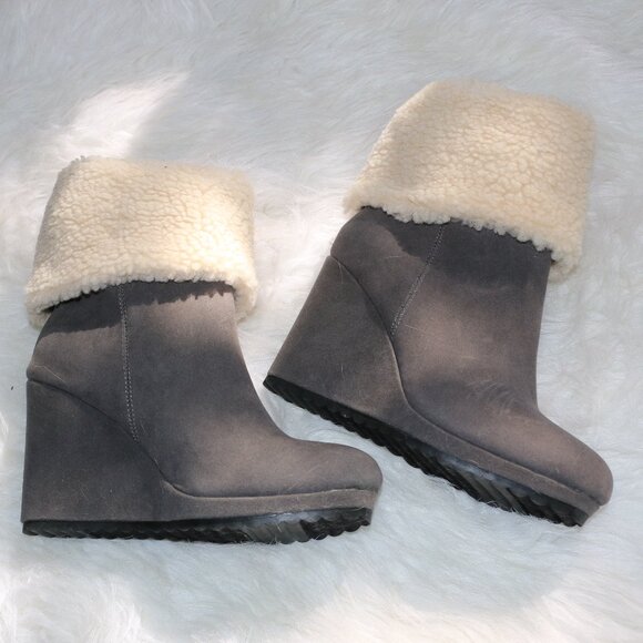 JustFab Cameron Sherpa Bootie – Magnet Grey with White Fur 🤍 - Picture 2 of 10